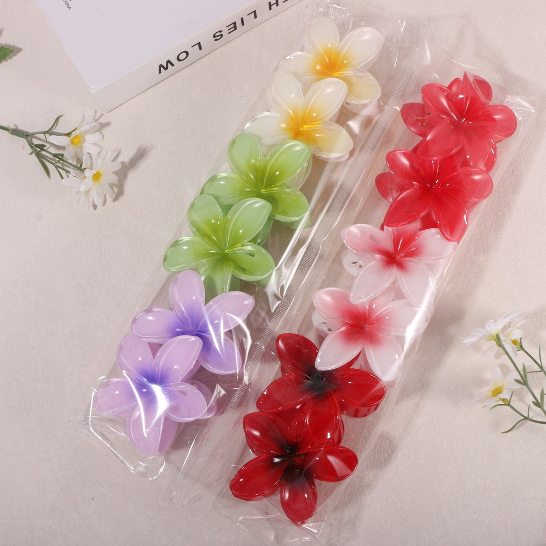 Clips de Flores Hawaianas Plumeria Rubra – Pinzas de Plástico con Flores Artificiales para el Cabello