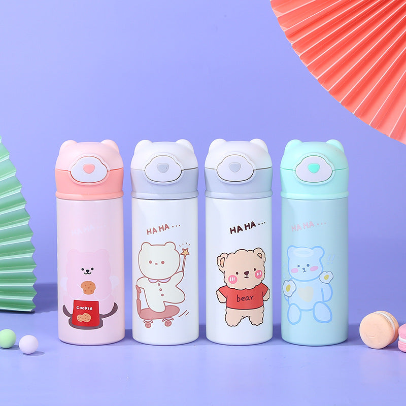 Termo Infantil con Diseño de Osito – Botella Térmica con Tapa Abatible y Pico Antiderrame