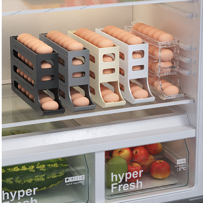 Dispensador de Huevos 4 Niveles con Rodillos – Organizador de Alta Capacidad para Refrigerador