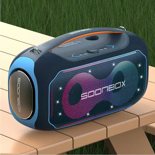 Altavoz Boombox Inalámbrico con Bajos Potentes y 2 Micrófonos – Resistente al Agua