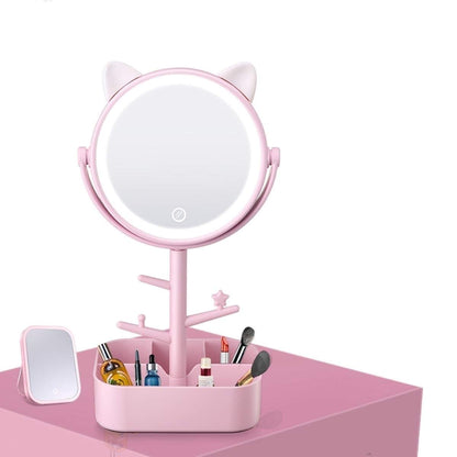 Espejo de Maquillaje Plegable con Luces LED – Diseño Redondo de Escritorio Personalizable
