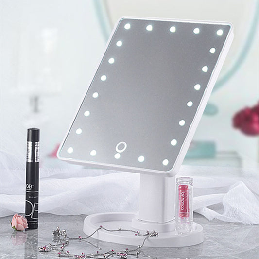 Espejo de Maquillaje Portátil con Luz LED y Carga USB – 360° Giratorio