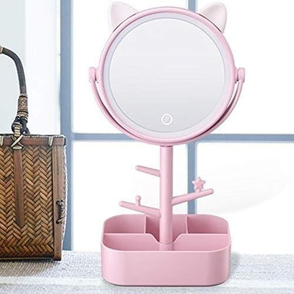 Espejo de Maquillaje Plegable con Luces LED – Diseño Redondo de Escritorio Personalizable