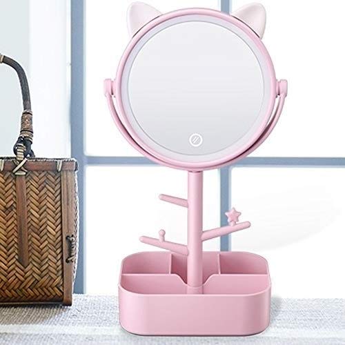 Espejo de Maquillaje Plegable con Luces LED – Diseño Redondo de Escritorio Personalizable