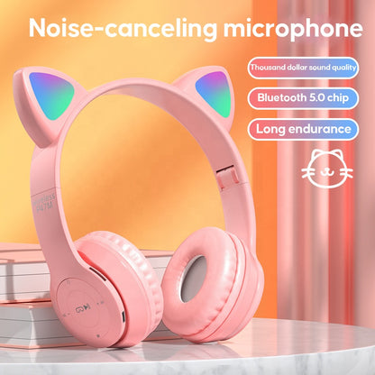 Audífonos Inalámbricos STN28 con Orejas de Gato RGB – Sonido HiFi, Micrófono y Luz LED