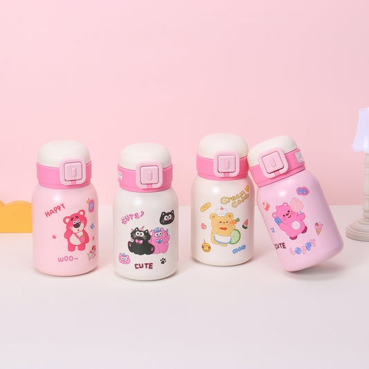 Termo Infantil con Tapa Rosa y Diseño de Ositos – Botella Térmica Segura y Adorable para Niños