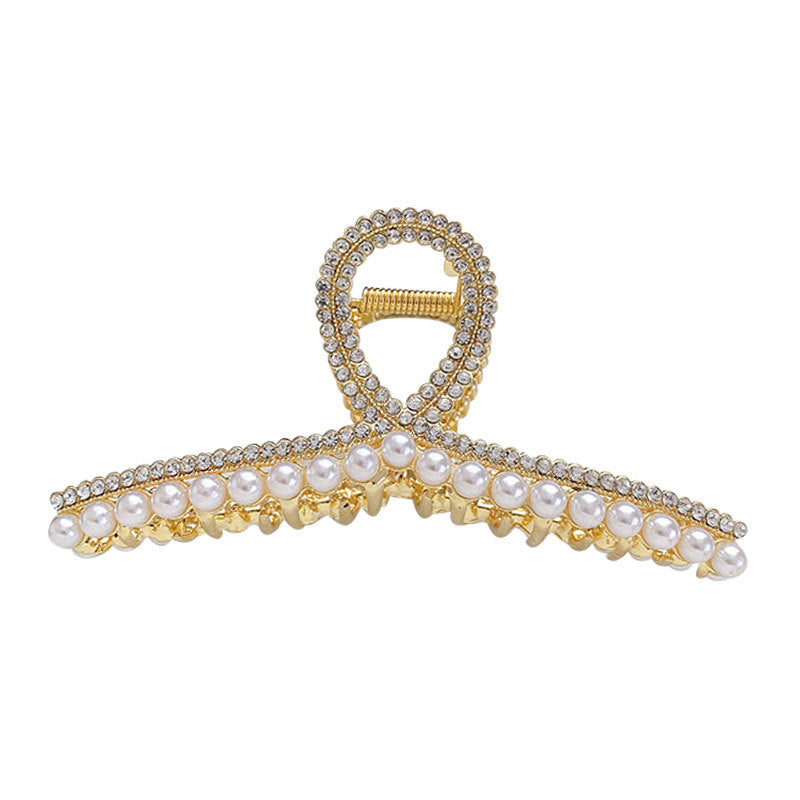 Pinza de Pelo Elegante Dorada con Perlas y Brillantes – Estilo Coquette Premium