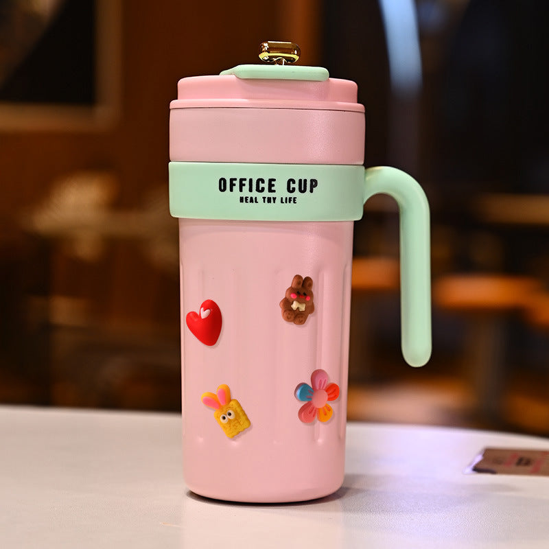 Termo Office Cup Portátil con Asa y Correa – Botella Térmica Moderna para Oficina y Viajes