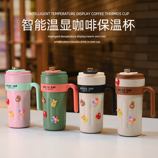 Termo Office Cup Portátil con Asa y Correa – Botella Térmica Moderna para Oficina y Viajes