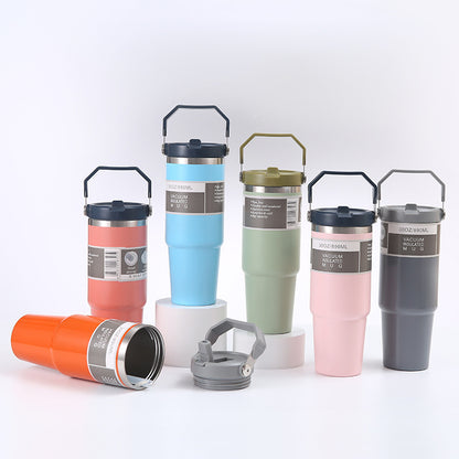 Termo de Acero Inoxidable Negro Mate – Botella Térmica con Asa y Tapa Hermética