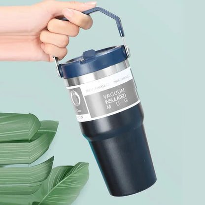 Termo de Acero Inoxidable Negro Mate – Botella Térmica con Asa y Tapa Hermética