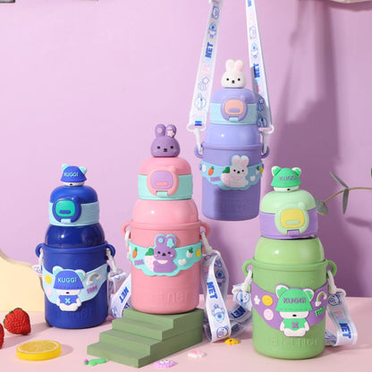 Termo Infantil con Diseño de Conejito – Botella Térmica con Correa y Tapa Decorativa