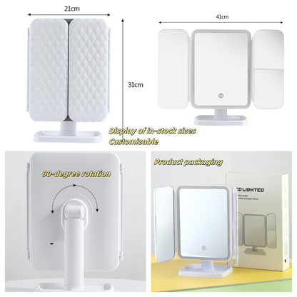 Espejo LED de Maquillaje con Tríptico Plegable – Luz Blanca Ajustable