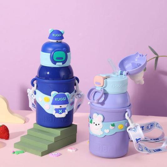 Termo Infantil con Diseño de Conejito – Botella Térmica con Correa y Tapa Decorativa