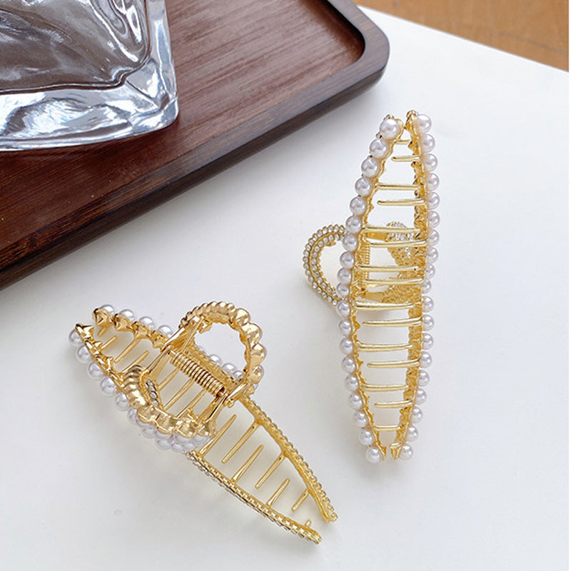 Pinza de Pelo Elegante Dorada con Perlas y Brillantes – Estilo Coquette Premium