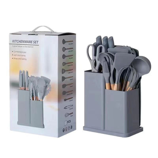 Set de 19 Utensilios de Cocina Antiadherentes – Con Mango de Madera y Accesorios Completos