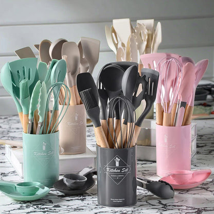 Set de Utensilios de Cocina de Silicona 12 Piezas – Espátulas Antiadherentes y Resistentes al Calor