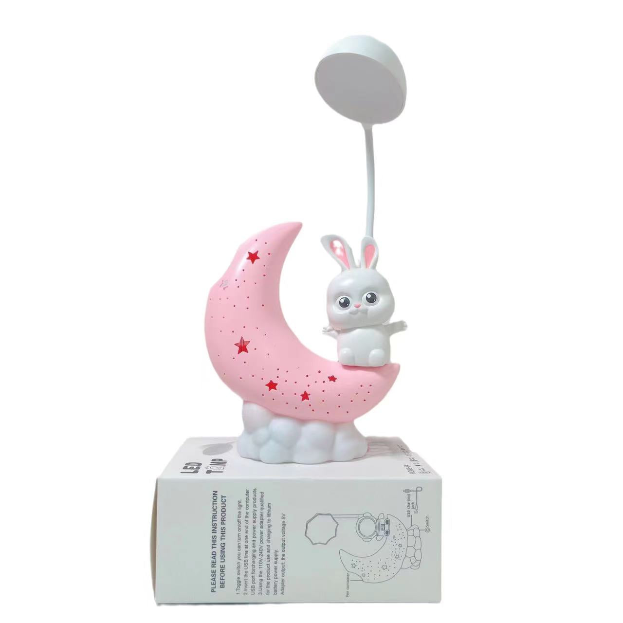 Lámpara de Mesa Infantil Recargable – Luz Nocturna de Estrellas y Conejo con Globo