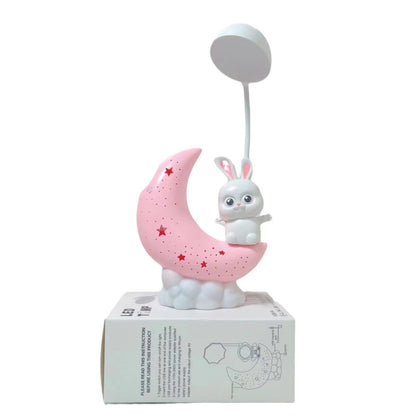 Lámpara de Mesa Infantil Recargable – Luz Nocturna de Estrellas y Conejo con Globo