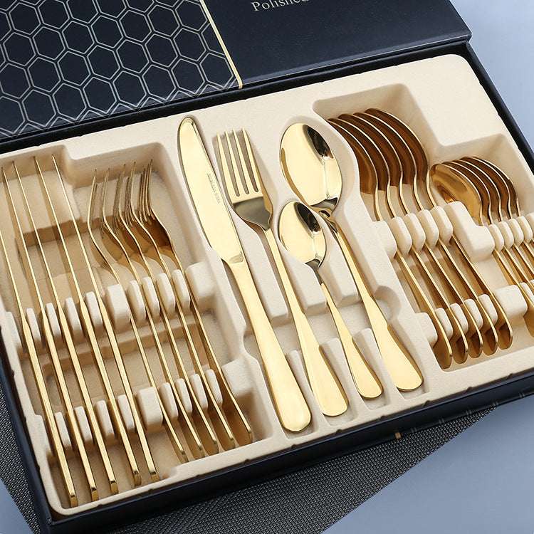 Juego Completo de Cubiertos Dorados – Set de Acero Inoxidable de Lujo para Mesa Moderna