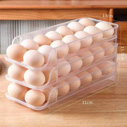 Soporte Transparente Rodante para Huevos – Doble Fila y Ahorro de Espacio en Cocina