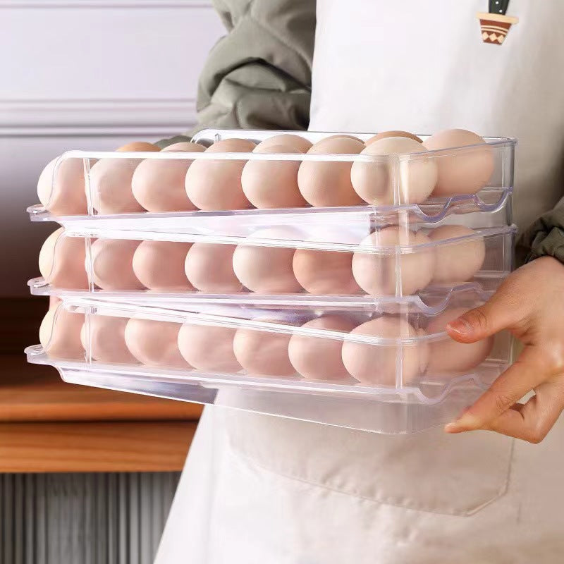Soporte Transparente Rodante para Huevos – Doble Fila y Ahorro de Espacio en Cocina