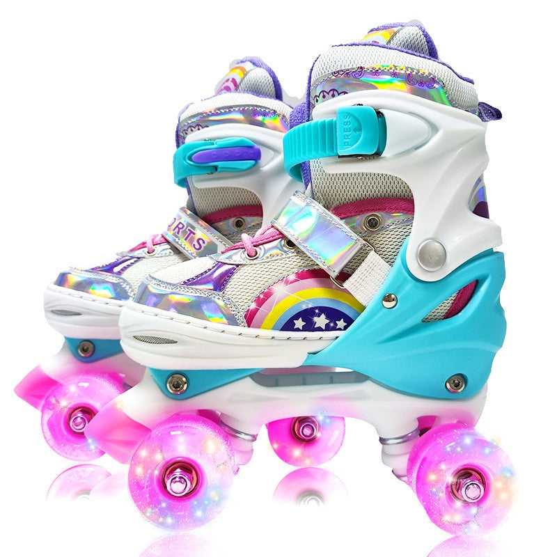 Patines Ajustables con Luces LED – Diseño Colorido de Arcoíris para Niñas y Niños