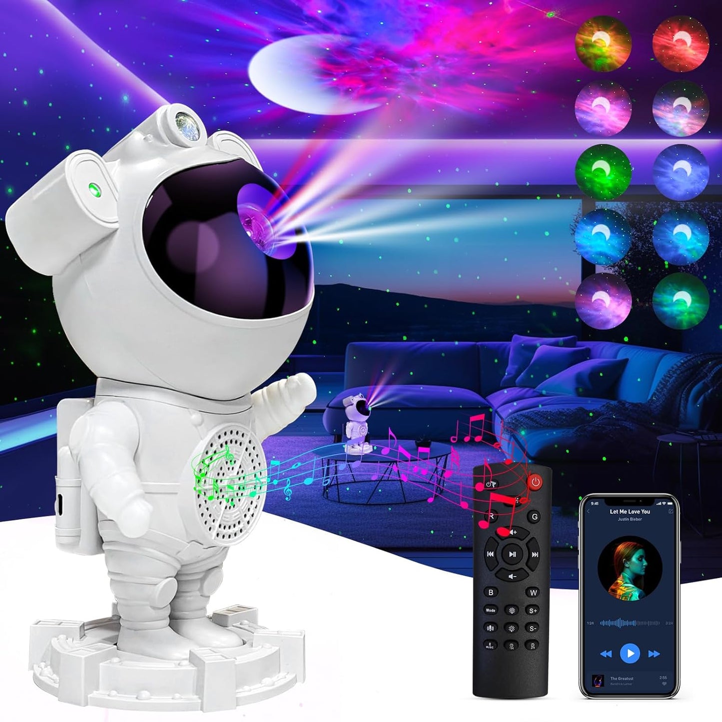 Proyector de Estrellas Astronauta – Lámpara Nocturna Galáctica con Control Remoto
