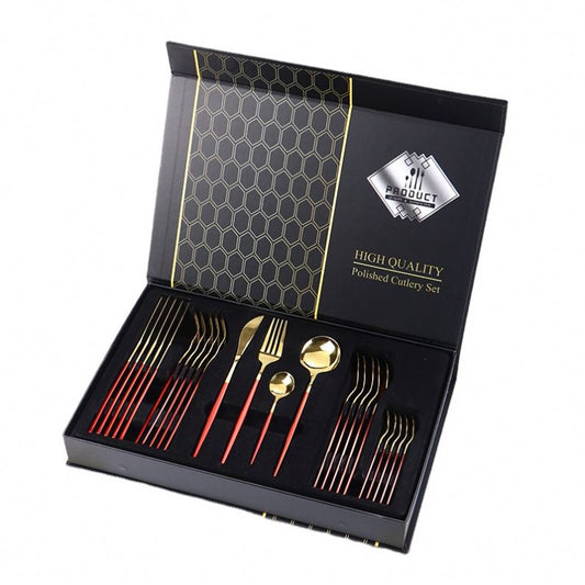 Juego de Cubiertos de Acero Inoxidable 24 Piezas – Pulido Espejo con Caja