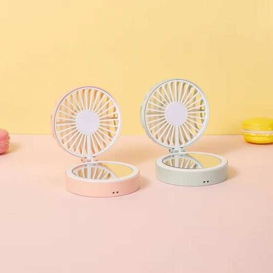 Mini Ventilador Portátil USB con Cordón y Espejo – Recargable y de Alta Ventilación