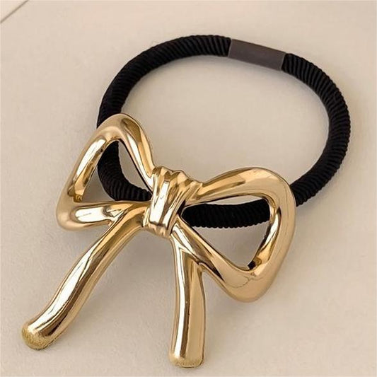 Cola de Caballo Tipo Lazo Dorada – Accesorio Elegante Estilo Coquette para Mujer