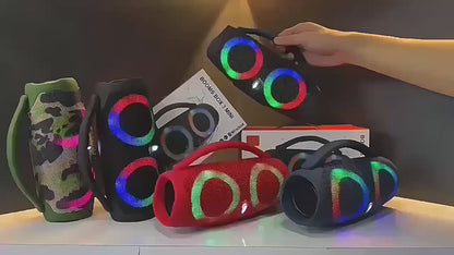 Altavoz Bluetooth Portátil Boombox RGB – Sonido Estéreo, Potente y Resistente al Agua