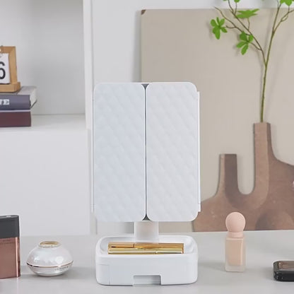Espejo LED de Maquillaje con Tríptico Plegable – Luz Blanca Ajustable