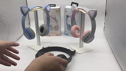 Audífonos Inalámbricos STN28 con Orejas de Gato RGB – Sonido HiFi, Micrófono y Luz LED