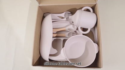 Set de Alimentación para Bebé 5 Piezas – Platos, Tazón, Cuchara, Babero y Vaso de Silicona BPA Free